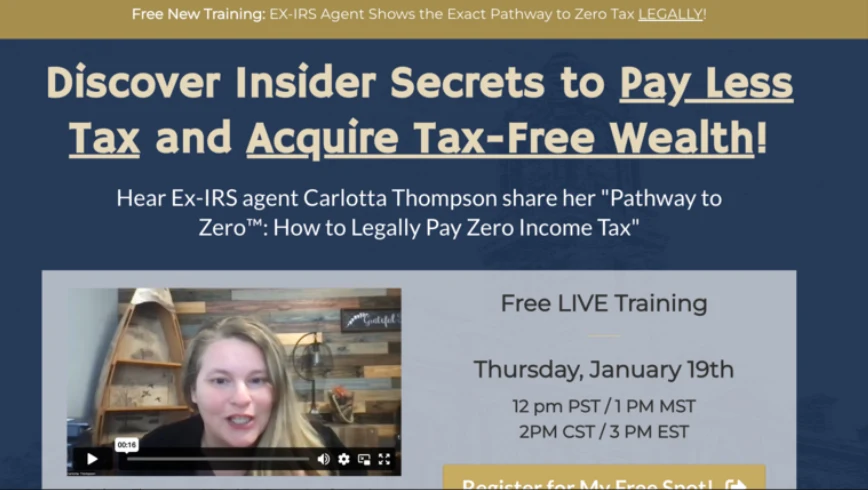 The Pathway to Zero Tax free live training with Carlotta Thompson